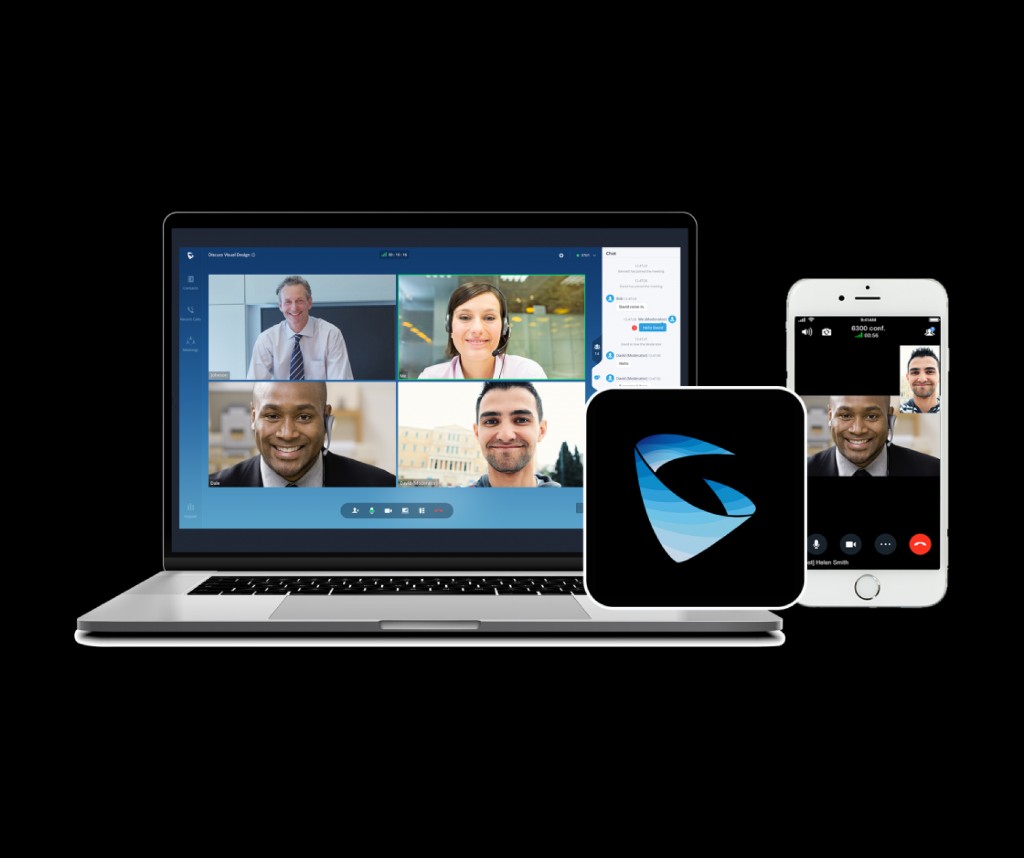 Grandstream video konferans arayüzü — laptop ve akıllı telefonda